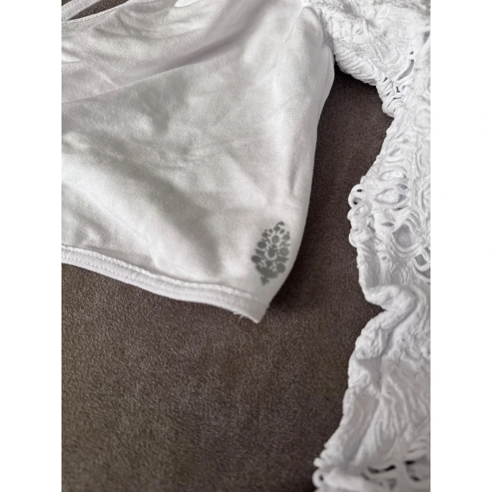 Free People Movement Say The Word Shrug White XS/S Pointelle Lace Thumbhole Crop